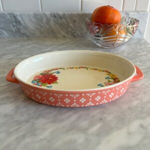 The Pioneer Woman oval coral pink floral ceramic bakeware casserole dish tray